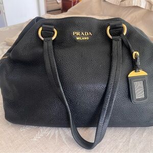 Prada Black Soft Leather Tote Gold Hardware Authentic
